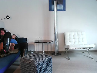 cumslut bessy piss in glass wank on boots ,fetish art by linda gumlin