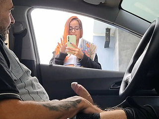 Risky Public Jerk Off to College Teens - Redhead Amateur Blowjob in Car 4K