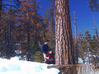 Big ass girl bends over while she gets fucked hard on the snow