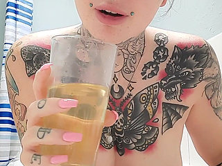 Peeing in a Glass Upclose&golden Shower