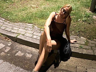 Submissive Blonde Analslut in Handcuffs Publicly Humiliated!!
