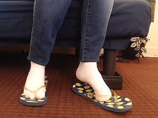 White Ankle Socks Big Worn Flip Flops