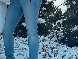 Quick Outdoor Fuck on Snow in a Snow-white Fur Coat