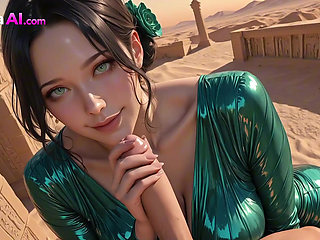 Kneel at Her Feet: 3D Egyptian Queen Bares All Among Sacred Ruins  AI Generated