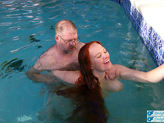 Underwater Outdoor Pool Sex with Long Hair Redhead Rapunzel MILF