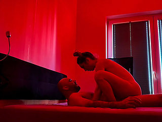 Bedroom Fun. Sensual Sex Under Red Lights