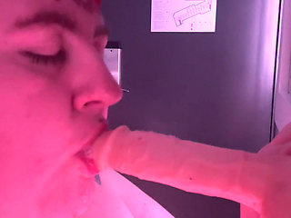 Messy BBW Gagging on Dildo