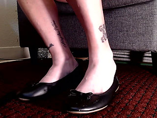 Red Toenails Black Flats Shoe Play
