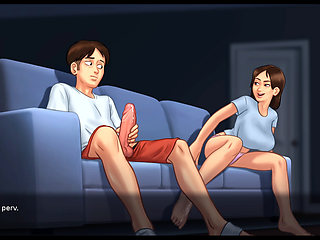 Lucky Dude Kisses His MILF Landlady Then His Girlfriend Gives Him a Footjob - Summertime Saga By DarkCookie