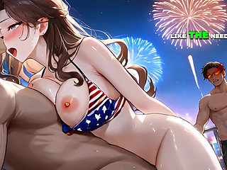 Step Stepsister's Fireworks Creampie While Everybody Watches Outside - Ai Animation