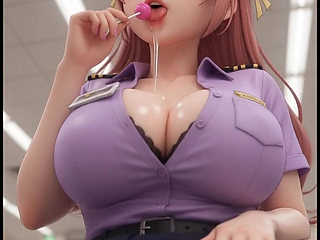 German hentai saleswoman with big boobs fucks and masturbates