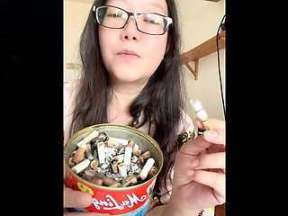 Smoking Asian MILF Stacking My Cigarette Tower + Impromptu Striptease