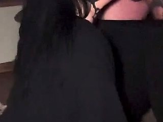 Skinny brunette MILF sucks and fucks a big cock