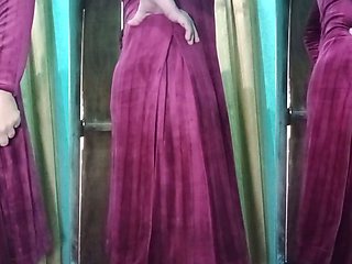 Indian Transgender Gaurisissy Looking Sexy in Pink Salwar Kurta Looking Like a Whore Housewife