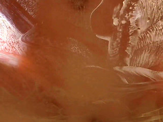 Real Messy Dildo Riding & Pussy Stretching on the Transparent Table