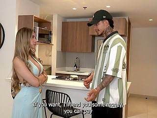 Hot Blonde Pays Pizza Delivery Guy with Her Pussy - Danner Mendez & Ambar Prada