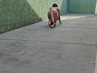 Submissive Playing Like a Pet in the Yard