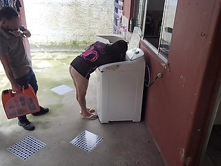 Married housewife pays washing machine technician with her ass while cuckold husband is away