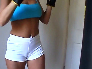 Busty Blonde Gets Her Camel Toe Fucked by Personal Trainer Crush