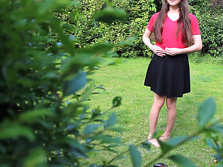 Slave Mila Plays with Her Bruised Caned Bottom Outdoors