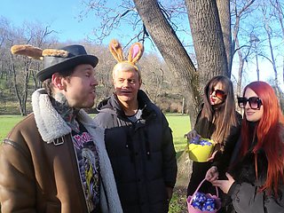 Four sexy babes team up for a hot group sex session with matt and Porno Dan.