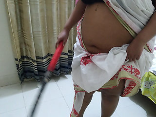 45 Year Old Beautiful Maid Fucked by Stepson While Sweeping the House - Maid Enjoys Fucking