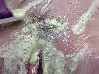 Shaving my cunt in stocking mask