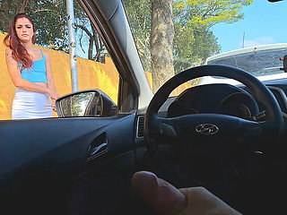 Hot redhead teen gives risky handjob in public street - 4K HD