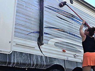 Hot brunette amateur MILF rides hubbys cock