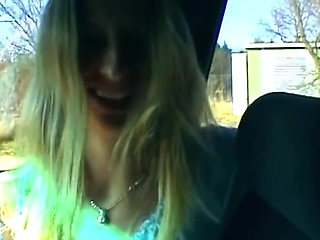 Blonde Sucks Cock and Shows Wet Pussy in Car