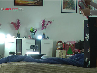 This is how a happy new year looks like with two gorgeous college girls in a CFNM Handjob challenge for cum