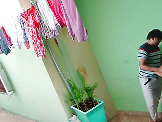 Indian College stepsister Sex while putting clothes out to dry