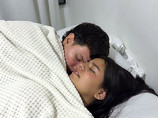 My Horny Boyfriend Gives Me a Hard Fuck No Matter That My Little Stepbrother Is by Our Side.
