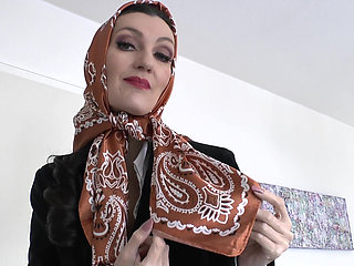 Elegant, Shiny Satin Headscarf Fashion Show JOI, Lady Victoria Valente