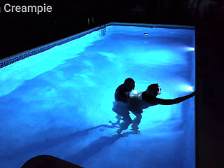 Night Time Fucking and Creampie in the Pool