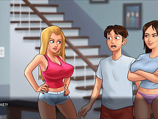 Two Horny Sluts Playing With Each Other's Big Juicy Boobs, Pervert Watch Huge Breast - Summertime Saga 3D Porn Game