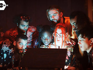 Stunning Bebe and Muriel's Trippy 5 cock orgy GANGBANG