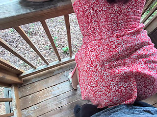 POV lap dance from redhead in summer dress