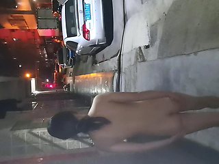 Blonde Amateur Takes Facial Outdoors In Public