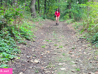 Hot MILF Jeny Smit masturbates outdoor in the woods with an anal dildo