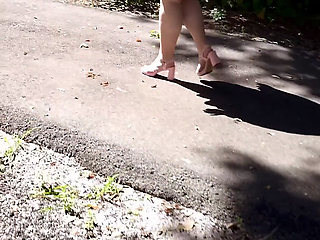 Jamdown26_da0603 - Hot Sexy BBW Walking Outdoors in the Park Wearing Mini Dress and Heels