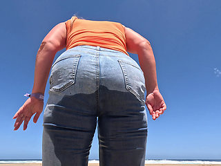 Beach Jeans Wetting - Another Sandy Soaking