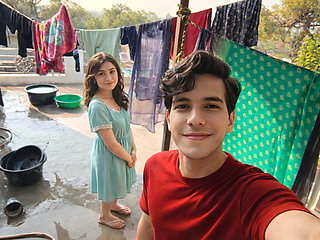 Newly married sister-in-law drying clothes and planning