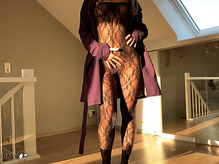 Catsuit trenchcoat bitch is stripping