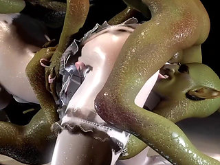 3D Horny Slut Have Group Sex with Big Dick Monsters