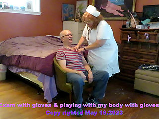 Nurse Vicki Exams a New Home Patient and Later Performs a Glove Strip Tease