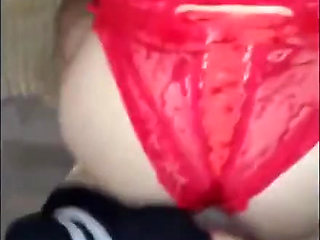 She Put Lace Panties on Her Friend and Fucked Him with Her Pussy... Caressing the Hole