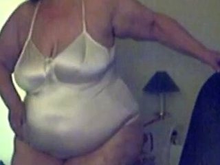 Big-Titted BBW Granny on Webcam in Satin Body Suit