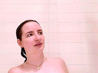 Busty curly brunette with big boobs fucks on couch