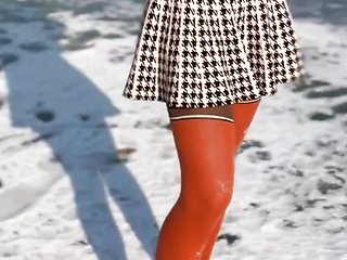 Walking in the Park, on the Ice, Undressing and Photo Session